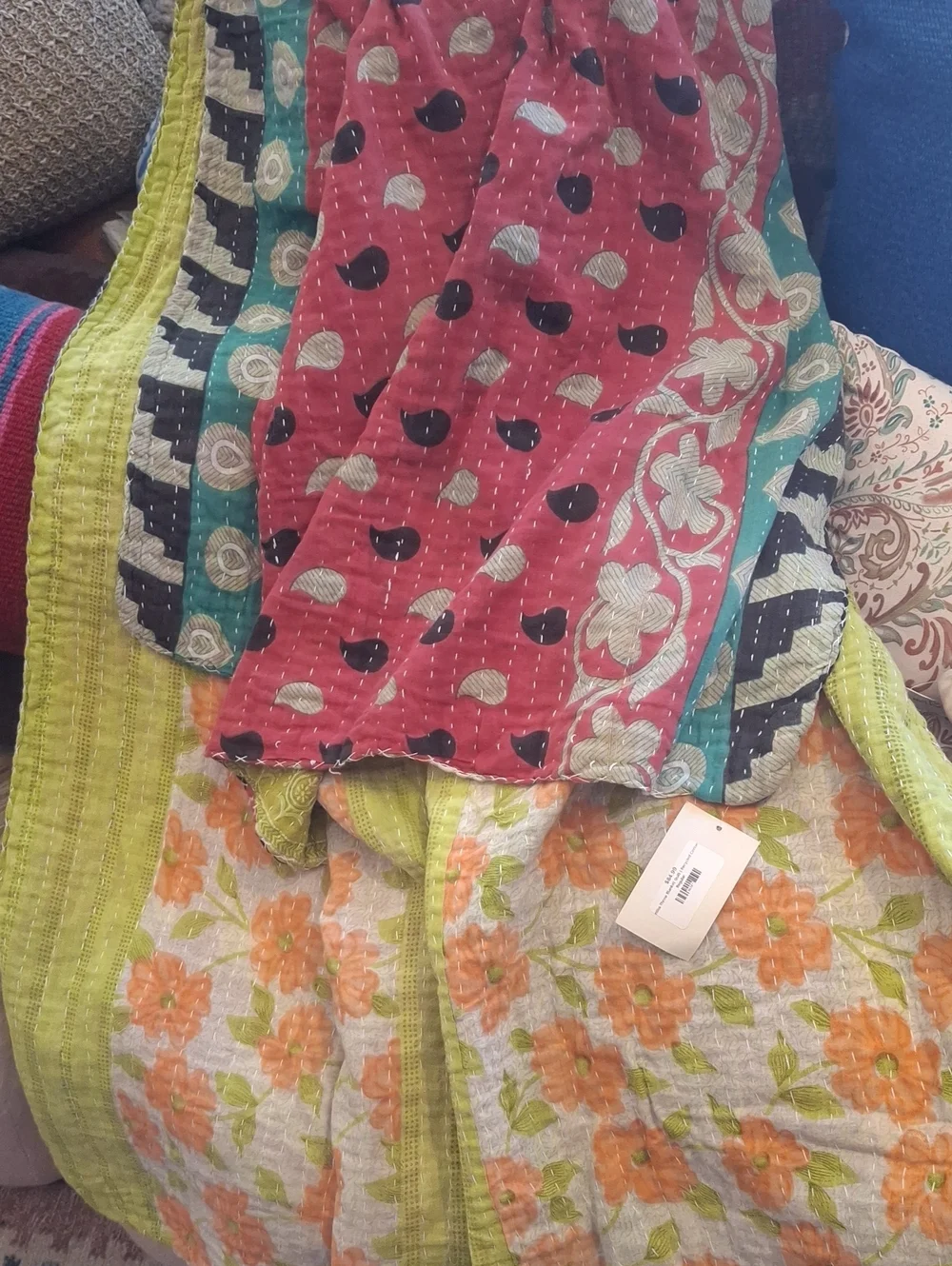 Kantha Floral Patchwork Quilted Bottoms - Multicolor
